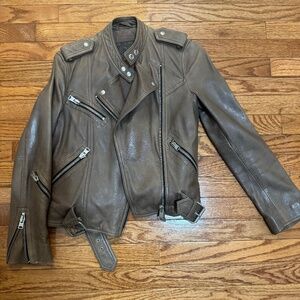 All Saints Brown Lamb Leather Biker Jacket